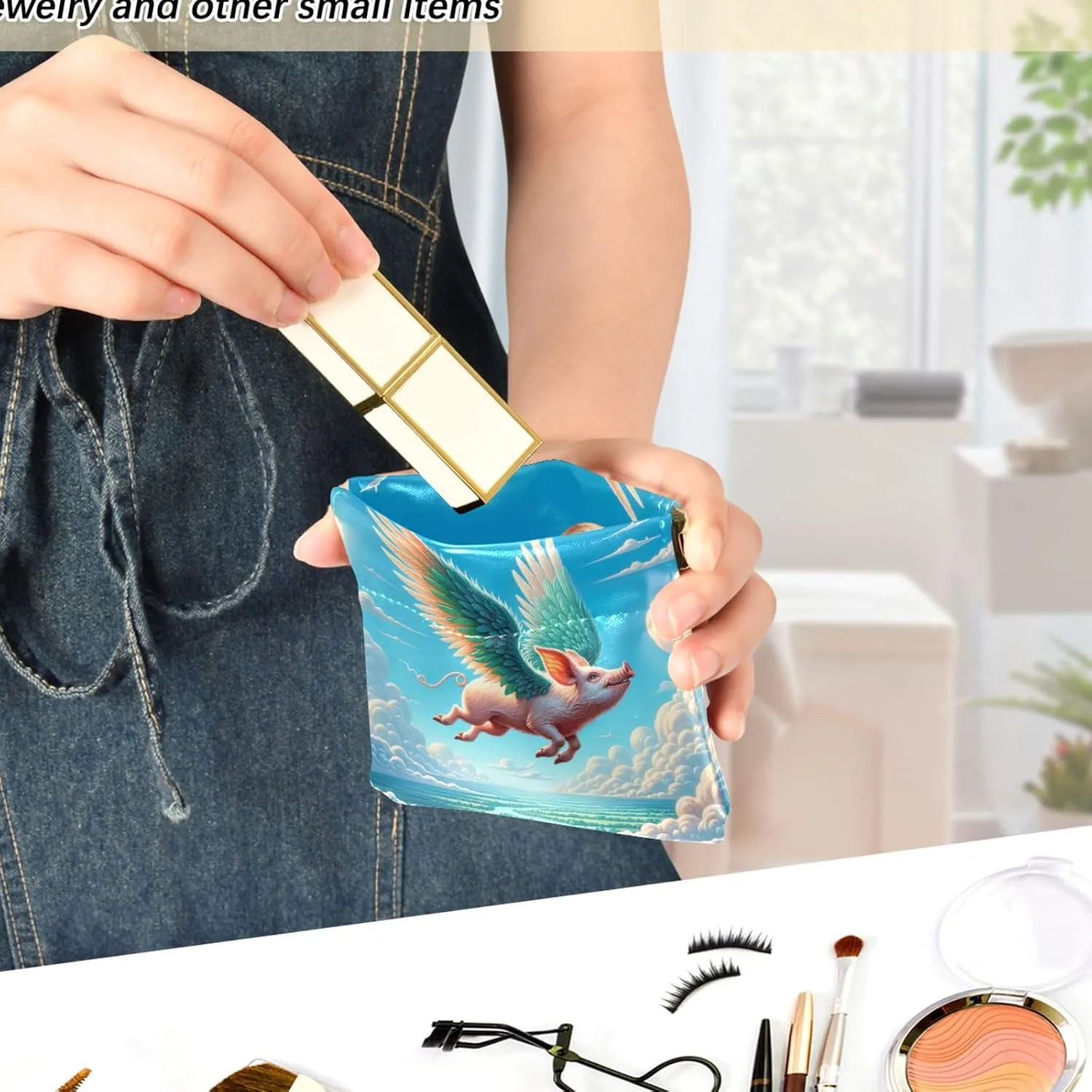Flying Pig Funny Custom Women's Cute Coin Purse Leather Cute Squeeze Girls Small Change Purse