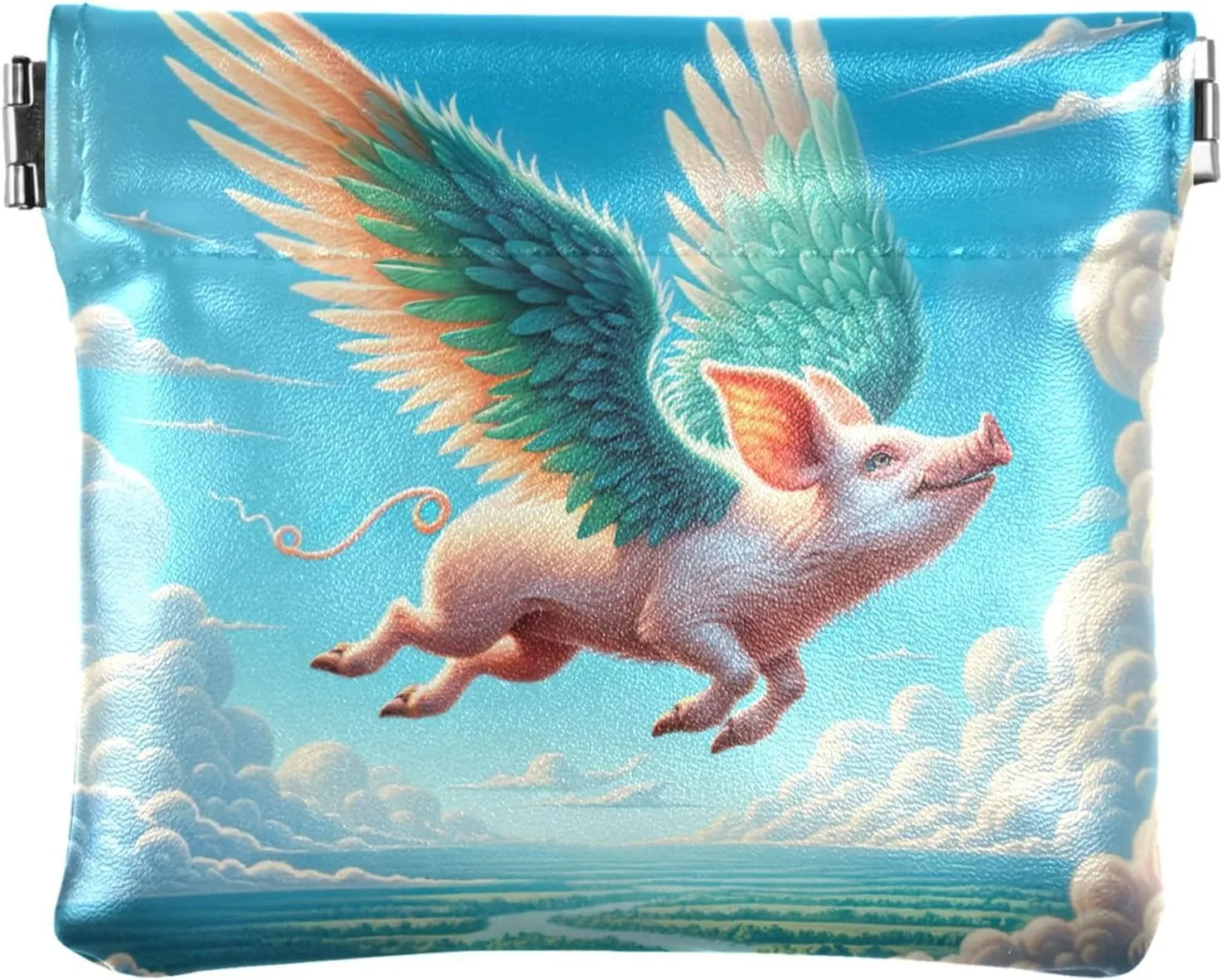 Flying Pig Funny Custom Women's Cute Coin Purse Leather Cute Squeeze Girls Small Change Purse