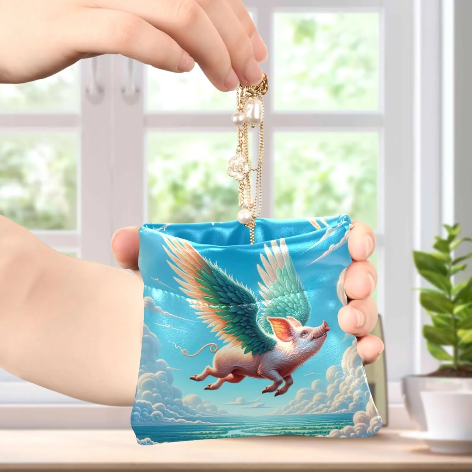 Flying Pig Funny Custom Women's Cute Coin Purse Leather Cute Squeeze Girls Small Change Purse