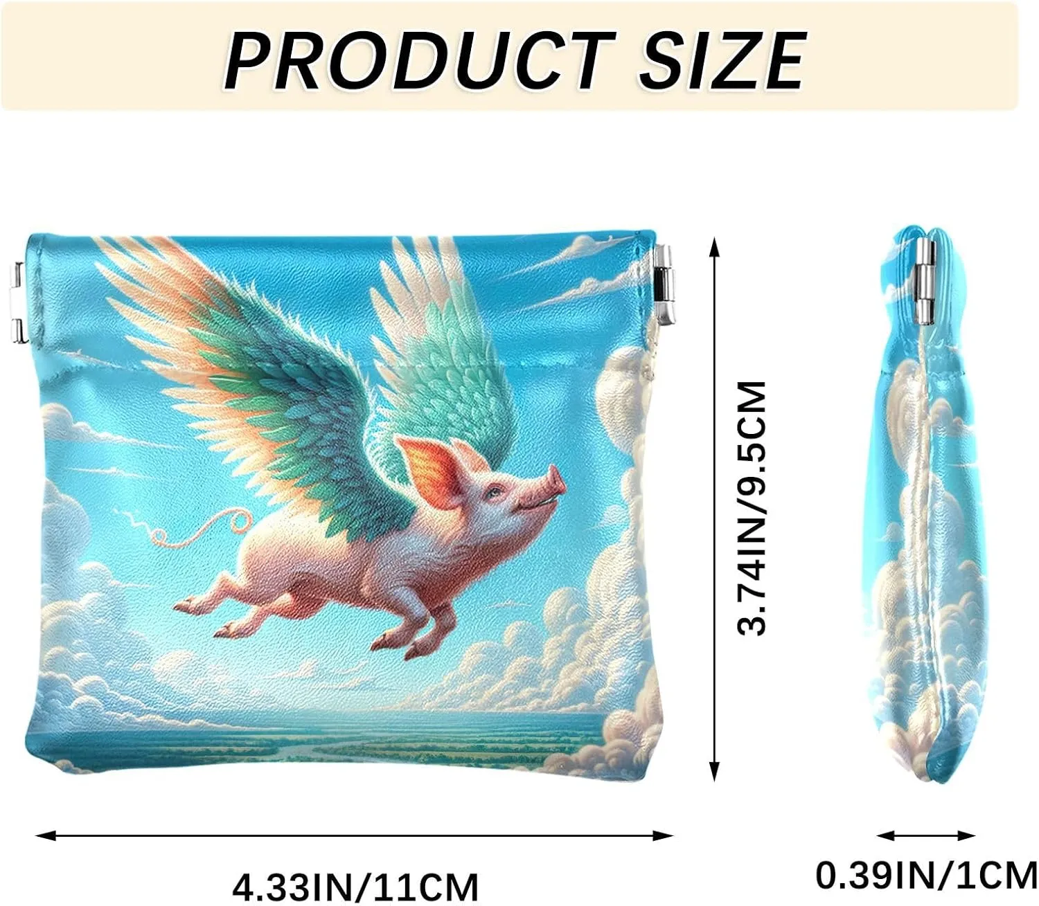 Flying Pig Funny Custom Women's Cute Coin Purse Leather Cute Squeeze Girls Small Change Purse