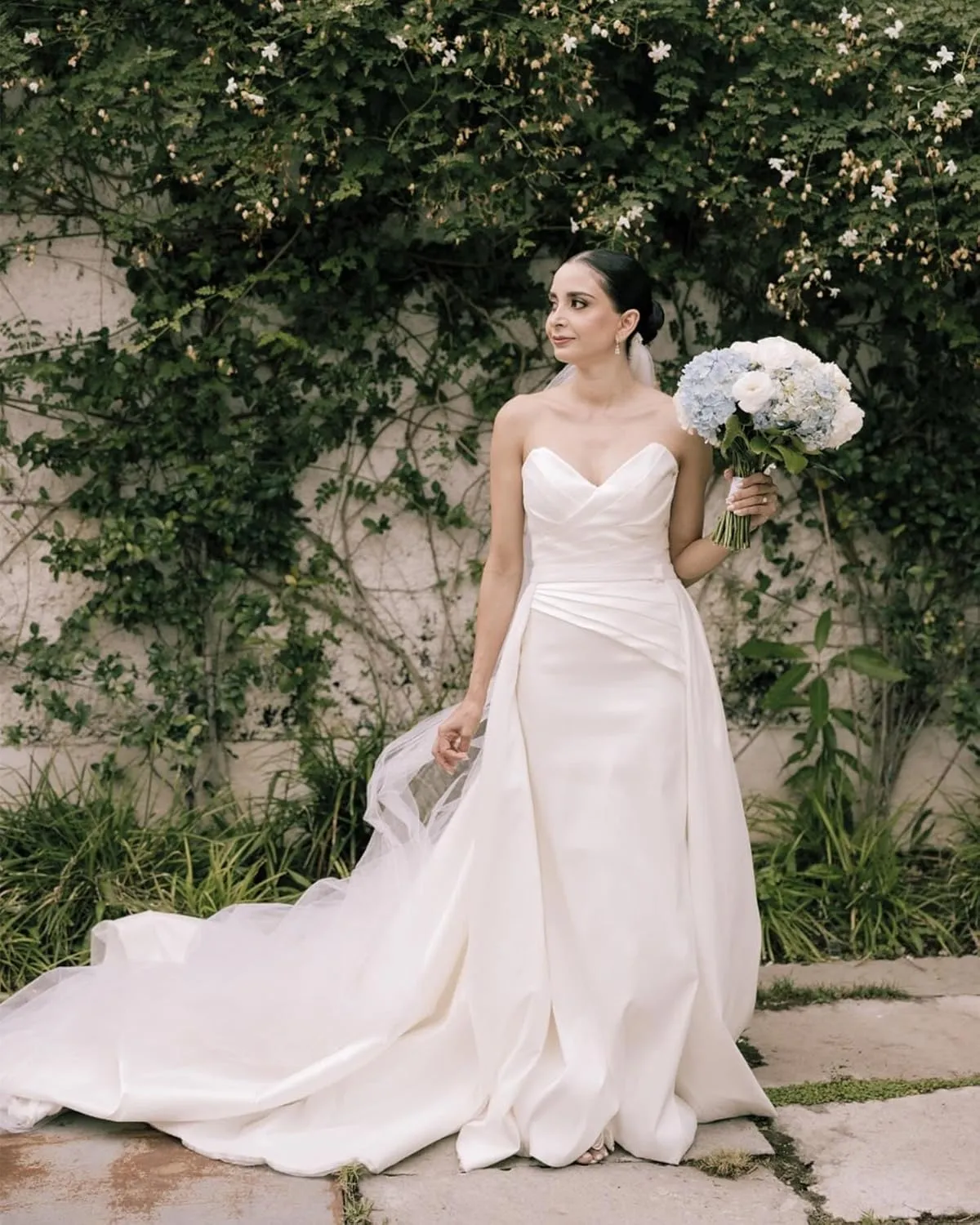 Fokissy Strapless Mermaid Wedding Dresses Ruched Satin Prom Dresses Long Formal Dresses