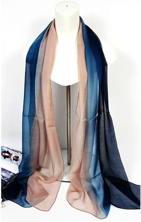 Forever Angel Women's 100% Silk Chiffon Sunscreen Shawls Wraps Oblong Gradient Scarf