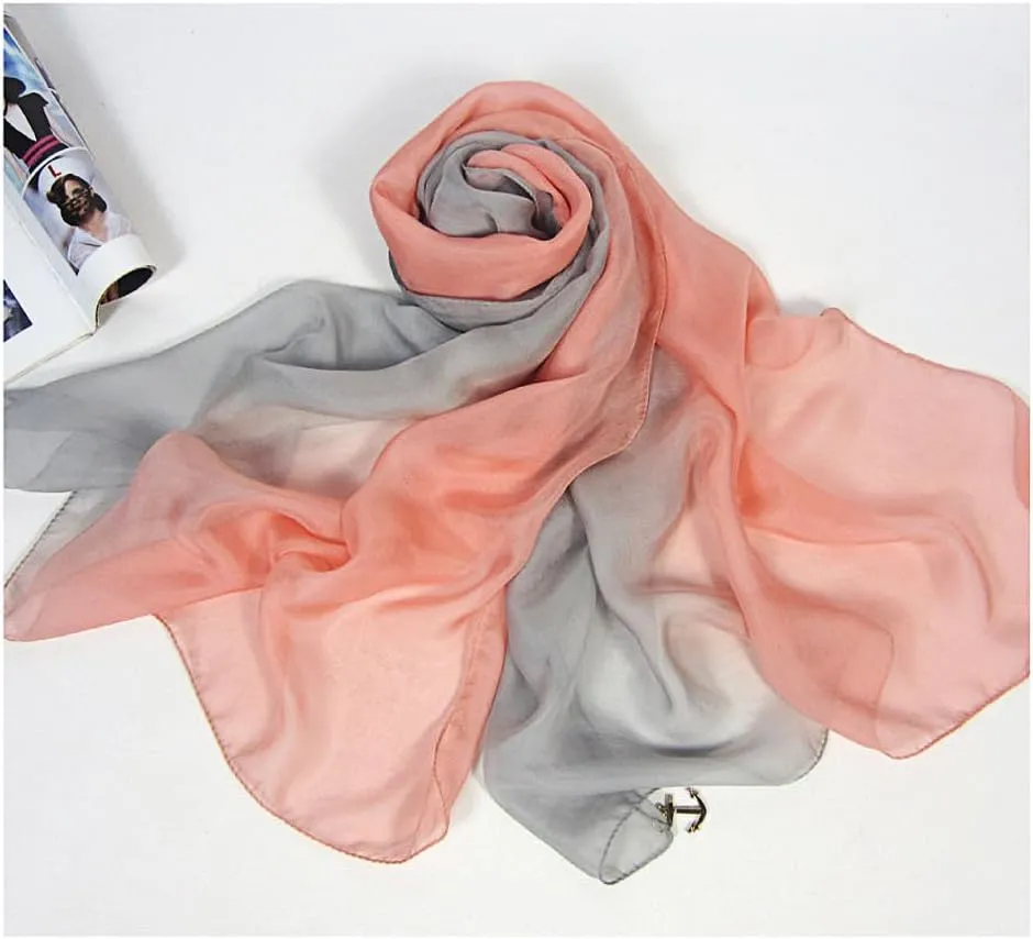 Forever Angel Women's 100% Silk Chiffon Sunscreen Shawls Wraps Oblong Gradient Scarf