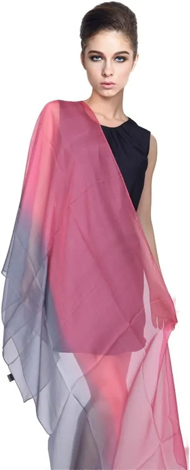Forever Angel Women's 100% Silk Chiffon Sunscreen Shawls Wraps Oblong Gradient Scarf