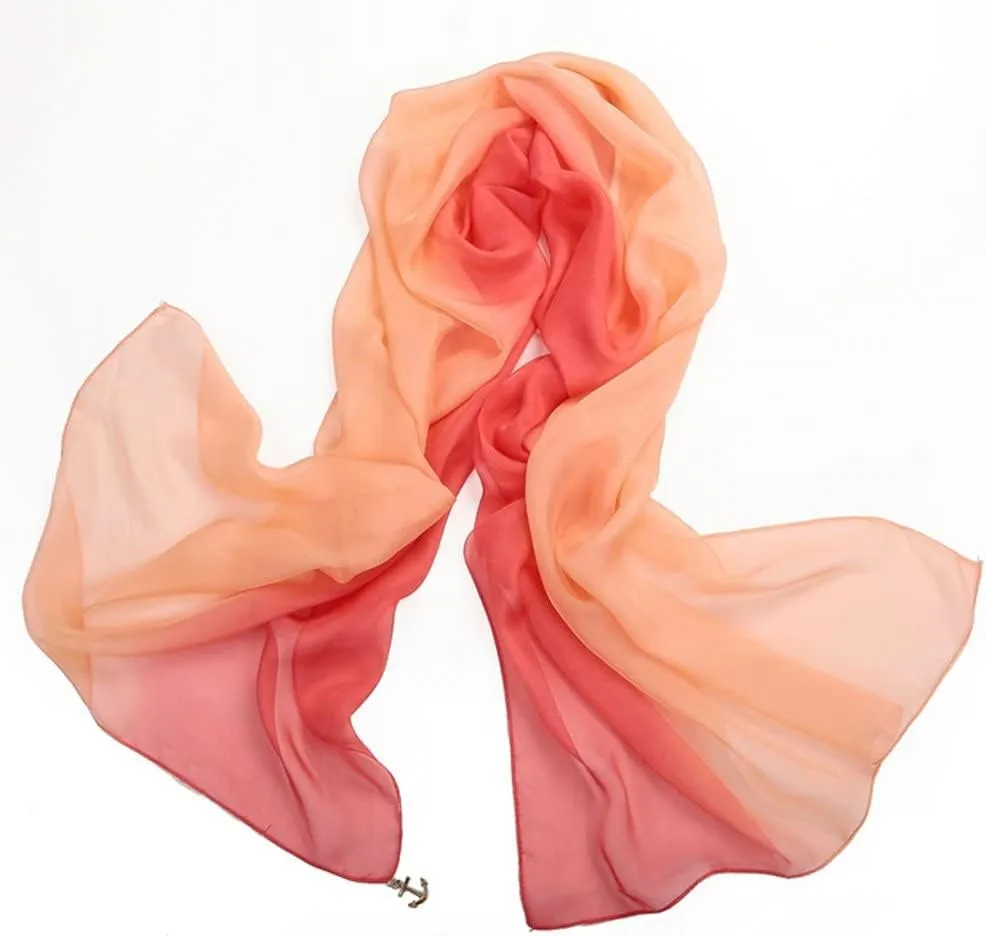 Forever Angel Women's 100% Silk Chiffon Sunscreen Shawls Wraps Oblong Gradient Scarf