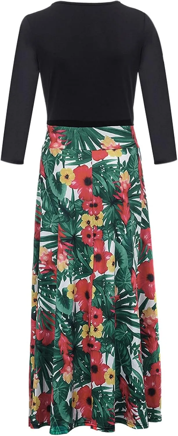 FQZWONG Women's Summer Casual Maxi Dress Blue Size Large High Waisted Flowy Prom Party Dress