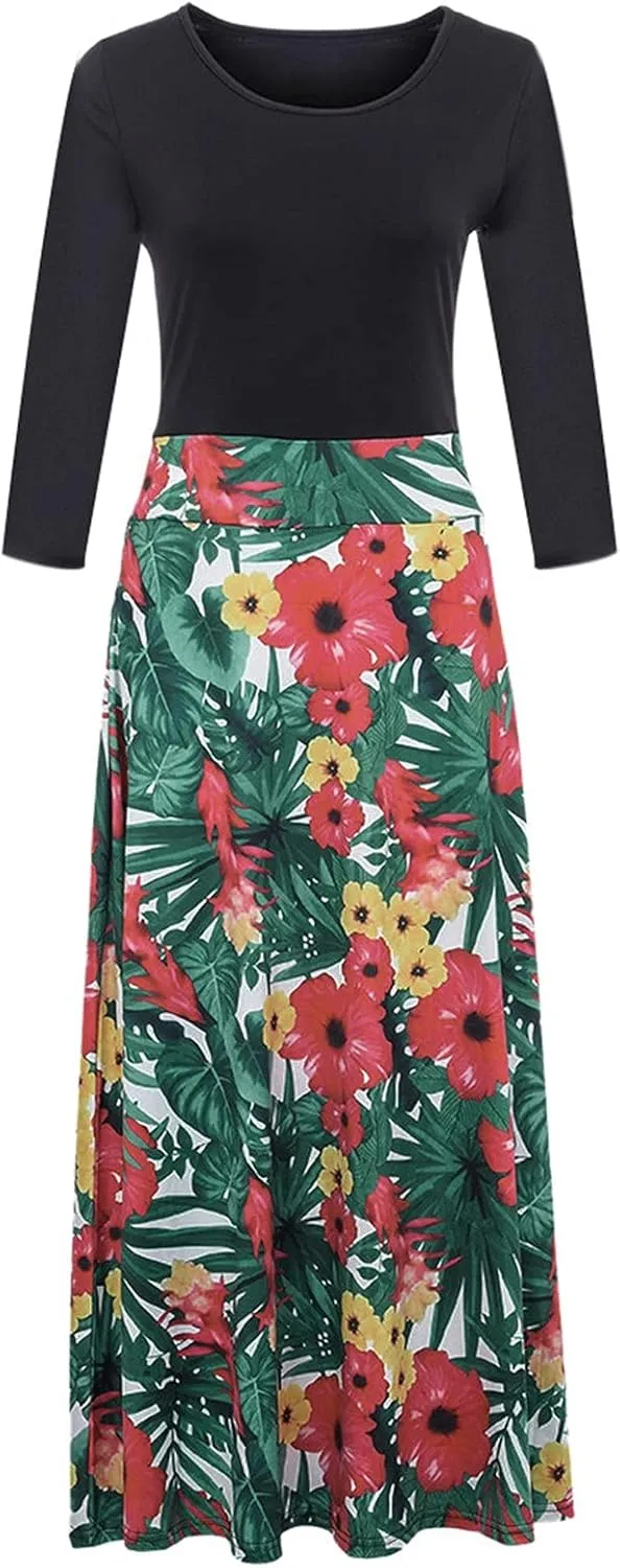 FQZWONG Women's Summer Casual Maxi Dress Blue Size Large High Waisted Flowy Prom Party Dress