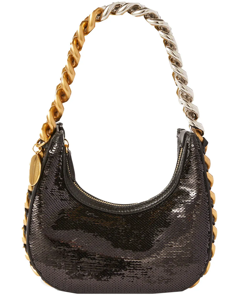 Frayme Mini Zipped Sequin Shoulder bag in Black