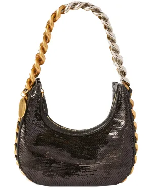 Frayme Mini Zipped Sequin Shoulder bag in Black