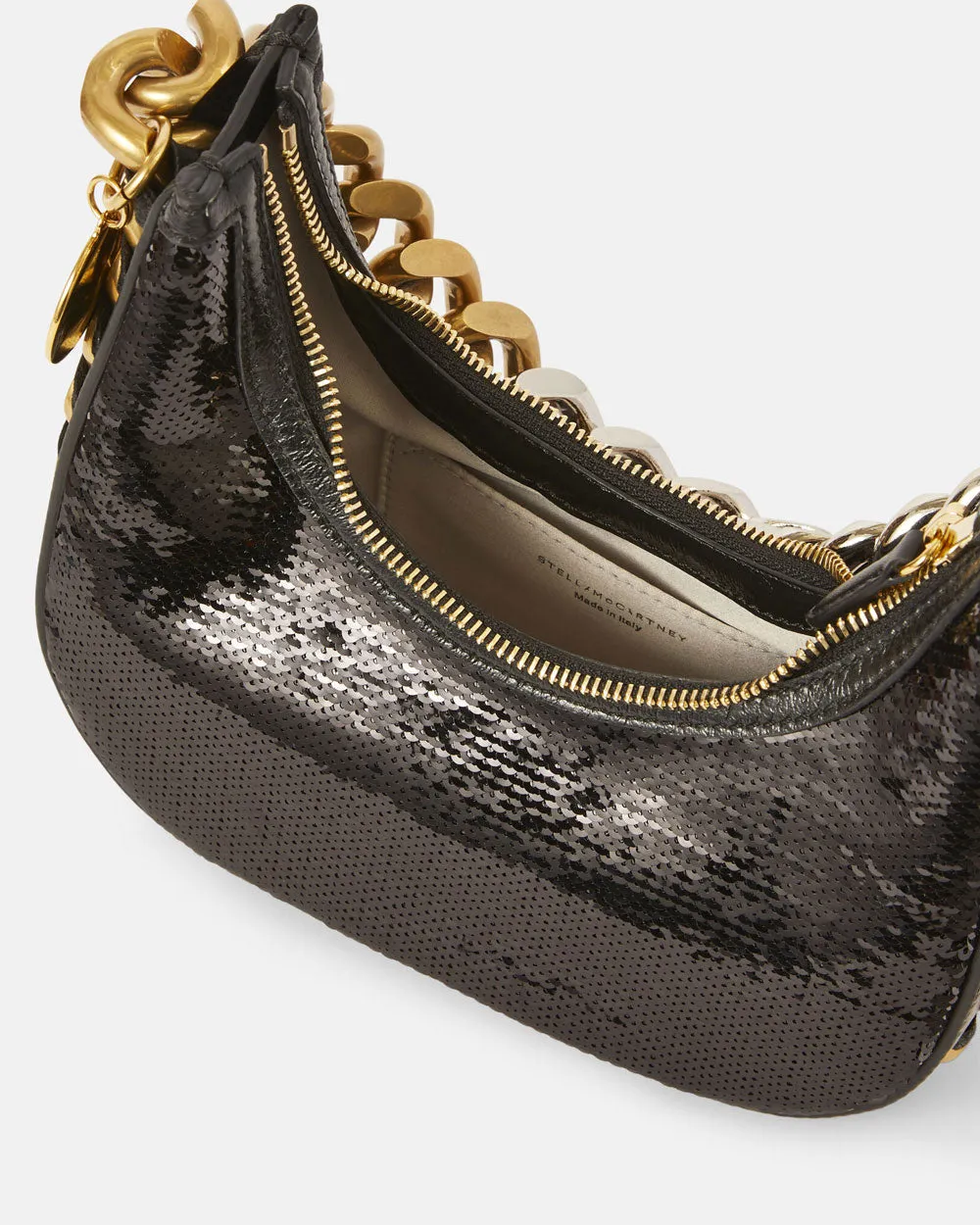 Frayme Mini Zipped Sequin Shoulder bag in Black