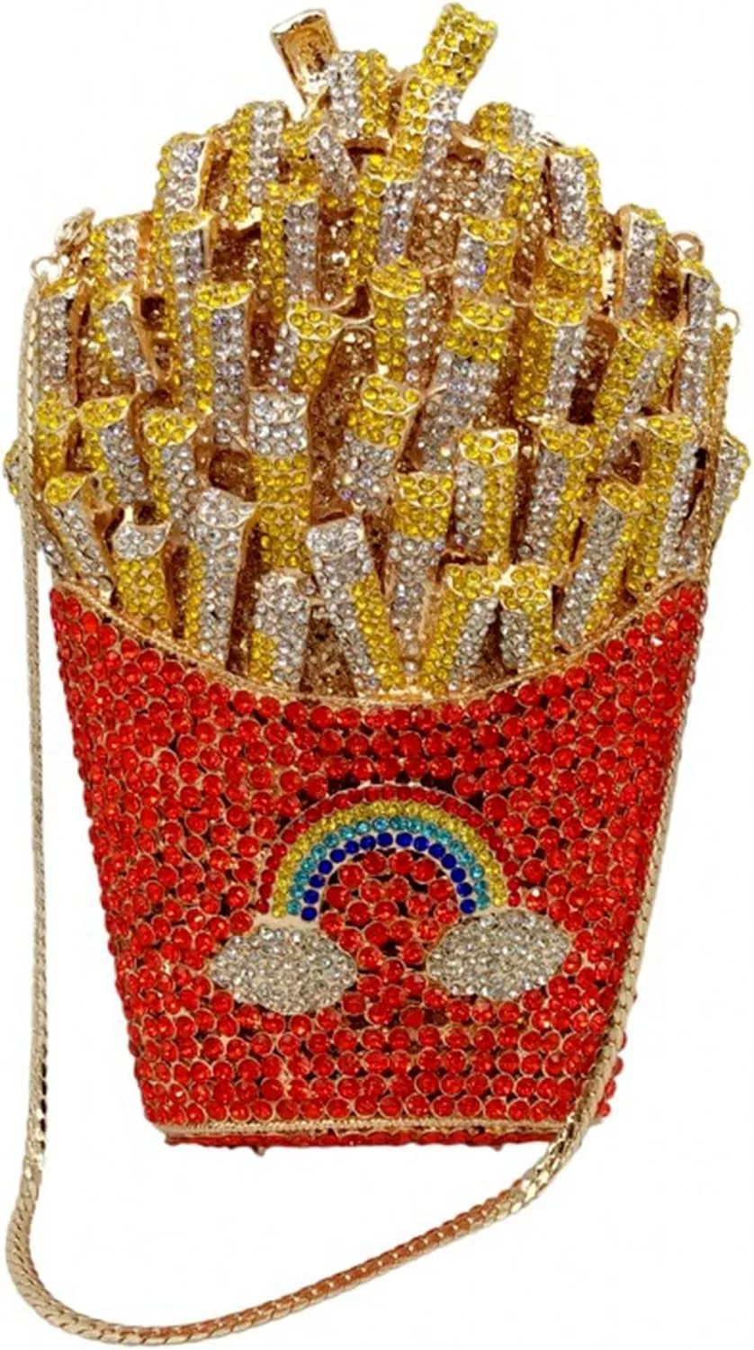 French Fries Chips Rhinestone Clutch Women Crystal Handbag Sparkly Evening Bag Purses for Wedding Party
