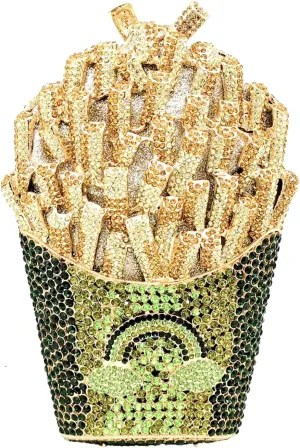 French Fries Chips Rhinestone Clutch Women Crystal Handbag Sparkly Evening Bag Purses for Wedding Party