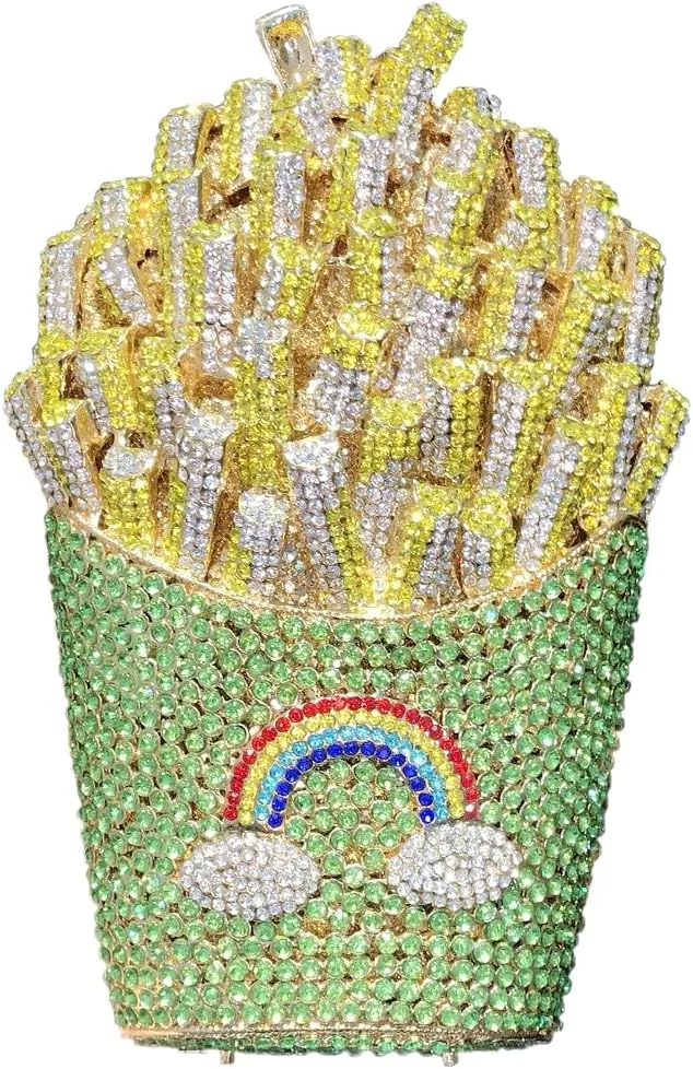 French Fries Chips Rhinestone Clutch Women Crystal Handbag Sparkly Evening Bag Purses for Wedding Party