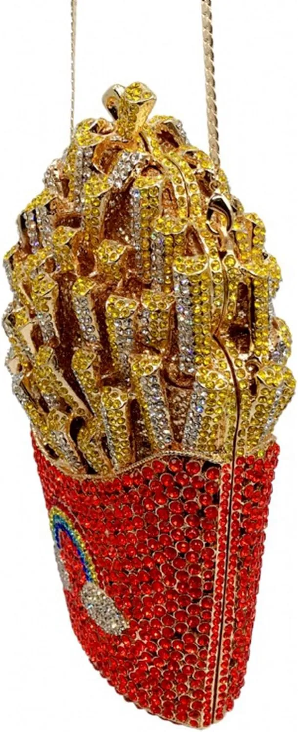 French Fries Chips Rhinestone Clutch Women Crystal Handbag Sparkly Evening Bag Purses for Wedding Party