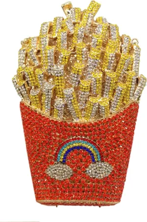 French Fries Chips Rhinestone Clutch Women Crystal Handbag Sparkly Evening Bag Purses for Wedding Party