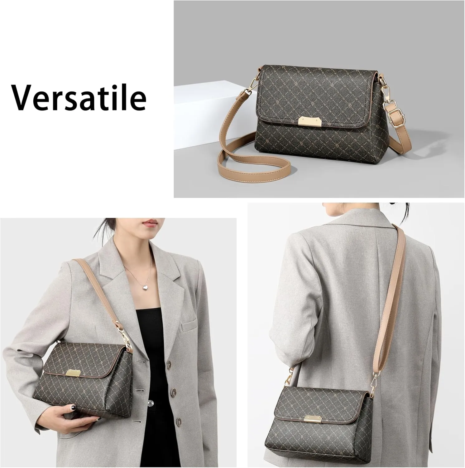 FSD. WG Purses for Women Fashion Quilted Crossbody Bag Leather Ladies Shoulder Purses Messenger Handbag Wallet