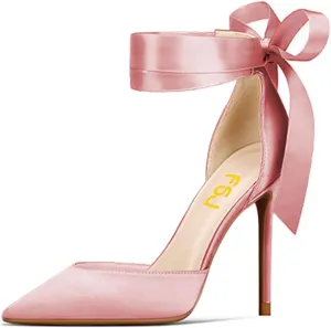 FSJ Women Closed Pointed Toe Heeled Sandals Lace Up Silk Ankle Tie Strap Sexy Strappy Stiletto Evening Party Dress Shoes Size 4-15 US