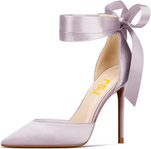 FSJ Women Closed Pointed Toe Heeled Sandals Lace Up Silk Ankle Tie Strap Sexy Strappy Stiletto Evening Party Dress Shoes Size 4-15 US