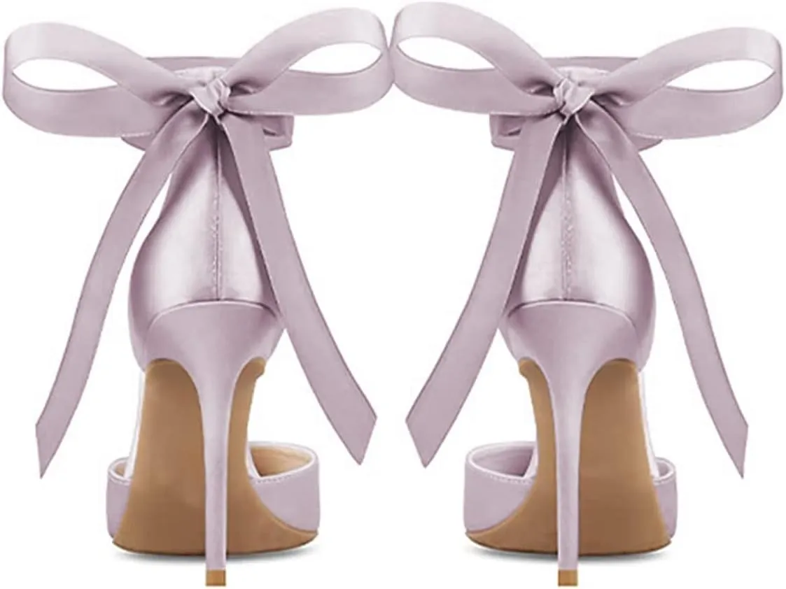 FSJ Women Closed Pointed Toe Heeled Sandals Lace Up Silk Ankle Tie Strap Sexy Strappy Stiletto Evening Party Dress Shoes Size 4-15 US