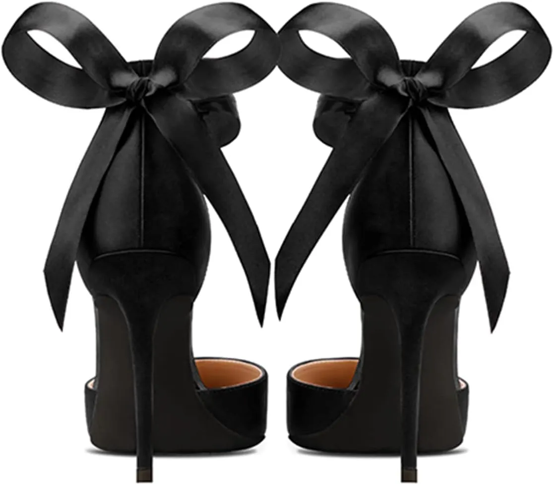 FSJ Women Closed Pointed Toe Heeled Sandals Lace Up Silk Ankle Tie Strap Sexy Strappy Stiletto Evening Party Dress Shoes Size 4-15 US