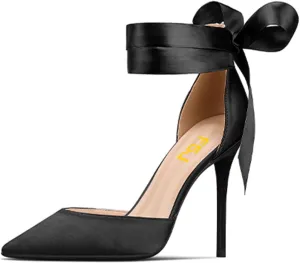 FSJ Women Closed Pointed Toe Heeled Sandals Lace Up Silk Ankle Tie Strap Sexy Strappy Stiletto Evening Party Dress Shoes Size 4-15 US