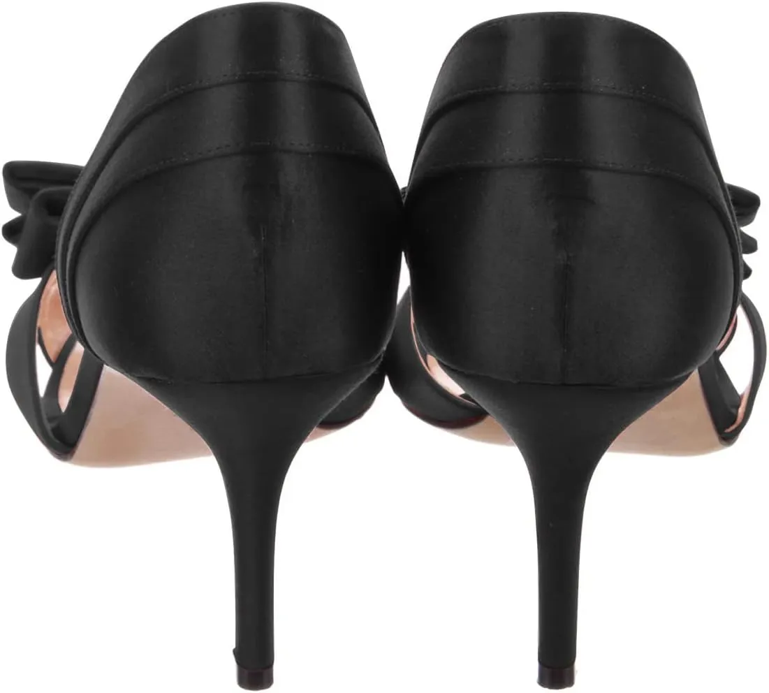 FSJ Women Cute Bowtie Peep Toe Kitten Mid Heel Pumps Slip On D'Orsay Satin Evening Prom Dress Shoes Size 4-15 US