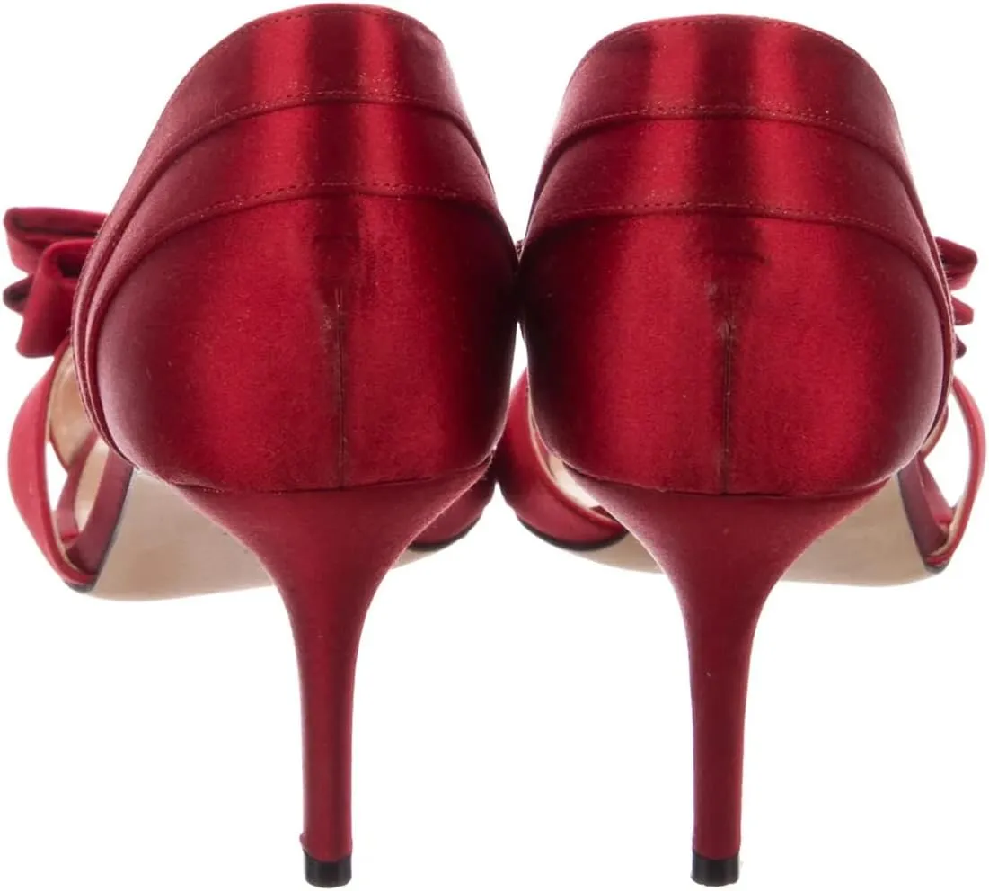 FSJ Women Cute Bowtie Peep Toe Kitten Mid Heel Pumps Slip On D'Orsay Satin Evening Prom Dress Shoes Size 4-15 US