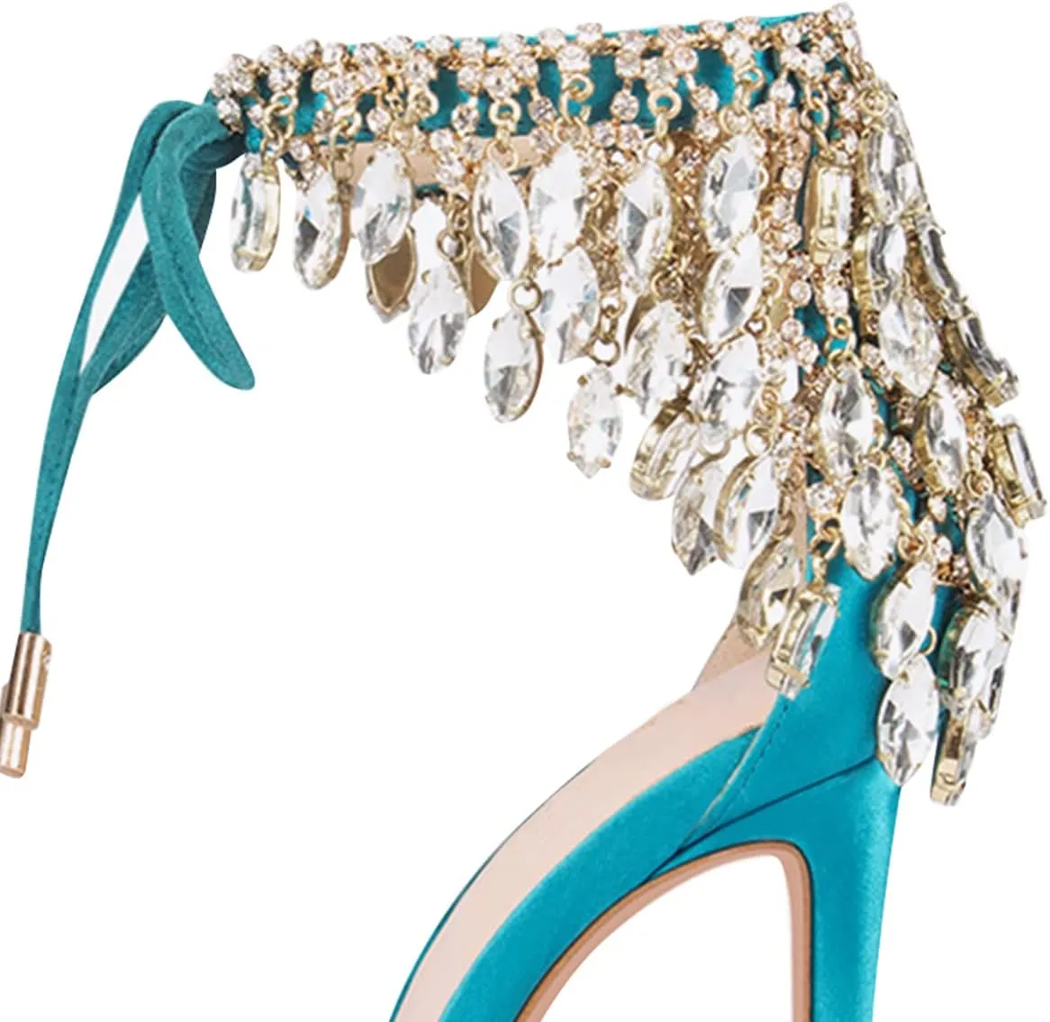 FSJ Women's Wedding Crystal Tassel Back High Heel Sandals Stiletto Heeled Open Toe Lace Up Rhinestone Sandals Dress Party Pumps Shoes Size 4-15 US