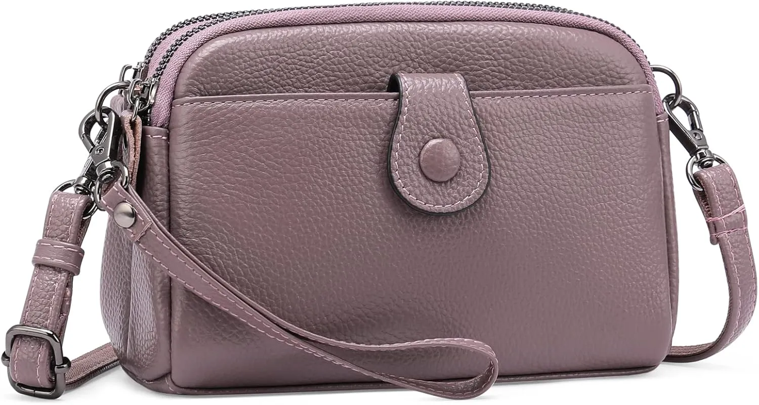 GAEKEAO Crossbody Bags for Women Small Genuine Leather Shoulder Purse Cross Body Bag with Wristlet Top Zipper