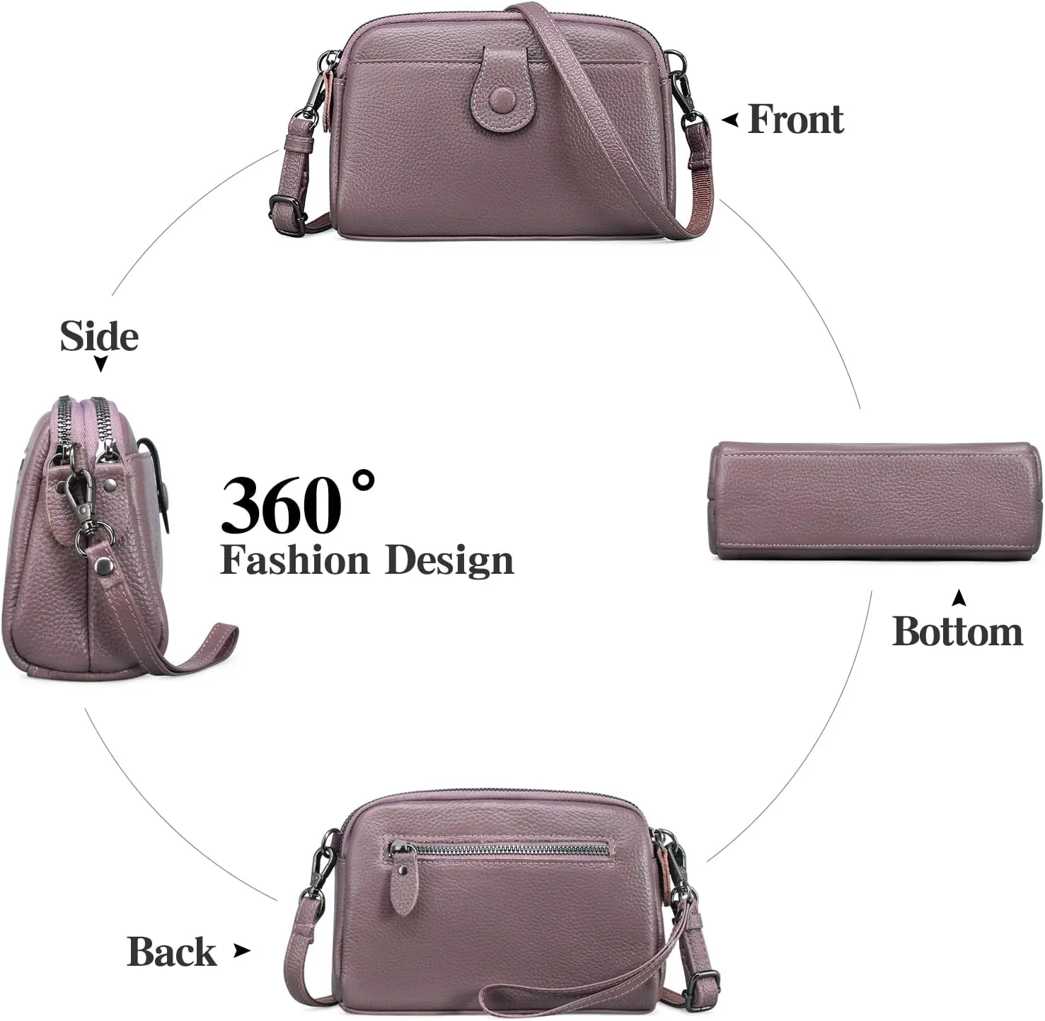 GAEKEAO Crossbody Bags for Women Small Genuine Leather Shoulder Purse Cross Body Bag with Wristlet Top Zipper
