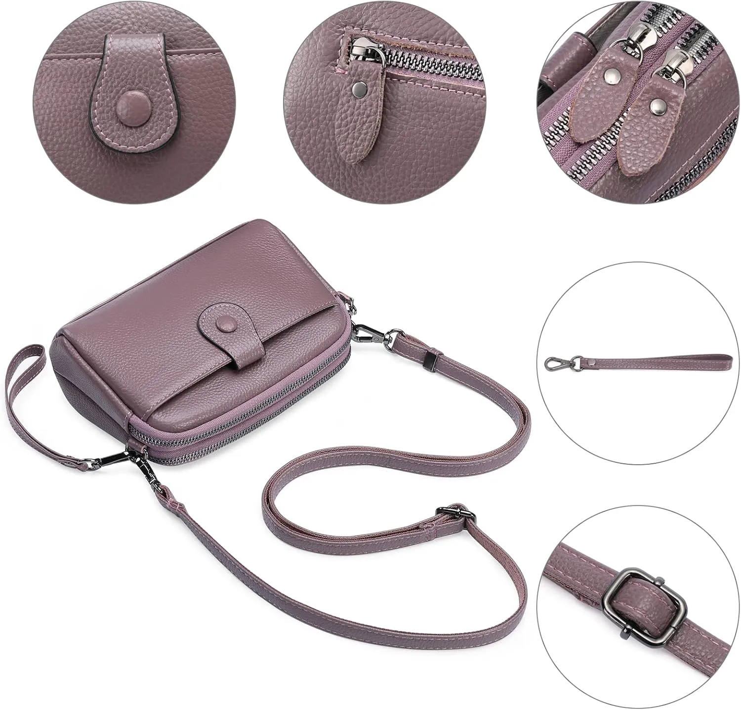 GAEKEAO Crossbody Bags for Women Small Genuine Leather Shoulder Purse Cross Body Bag with Wristlet Top Zipper