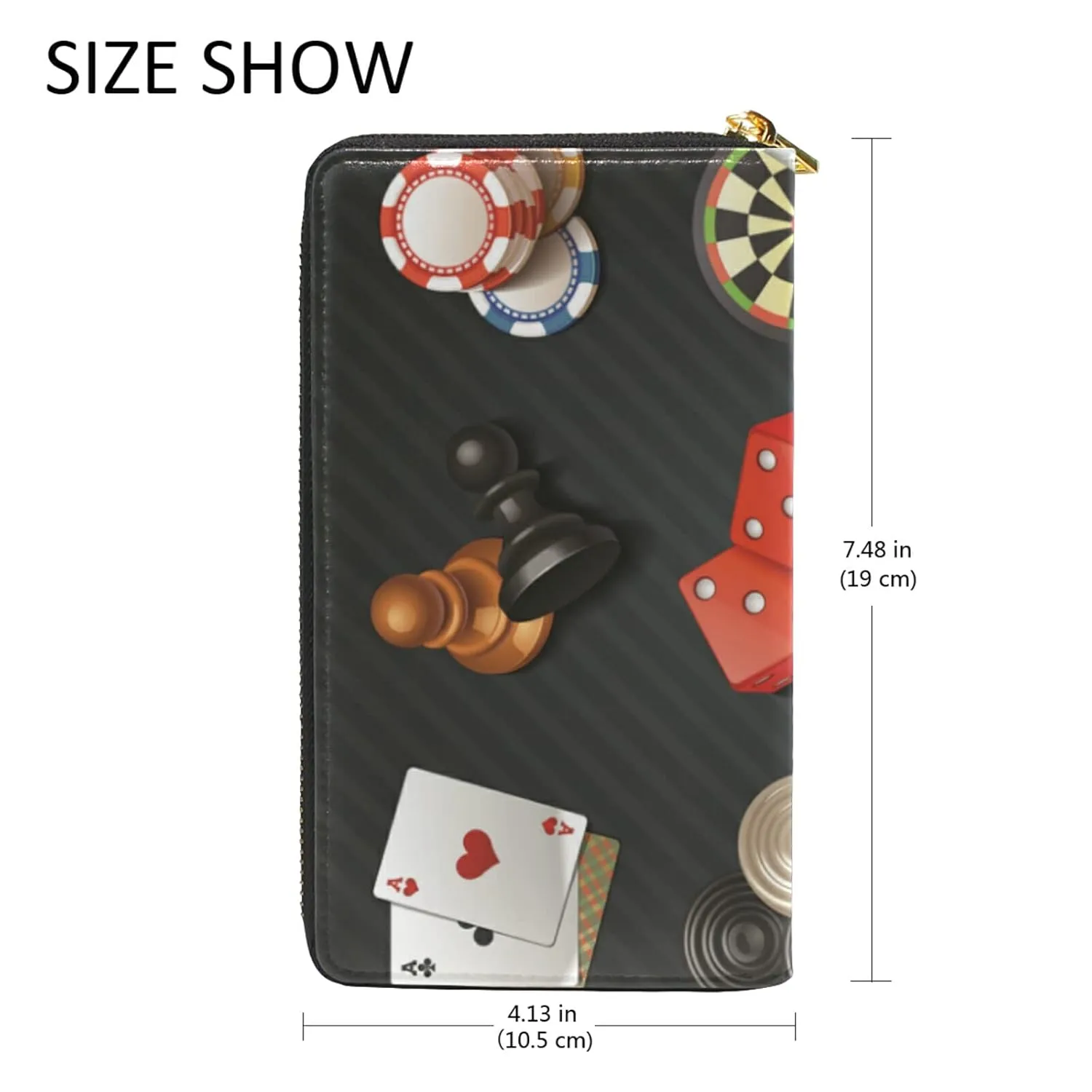 Game Icons Cards Turntable Pingpong Red Sieve on Black Women Leather Zipper Long Wallet, Coin Clutch Pouch Pocket Key CardLarge Capacity Organizer Slim Cover Case Change Purse Holder