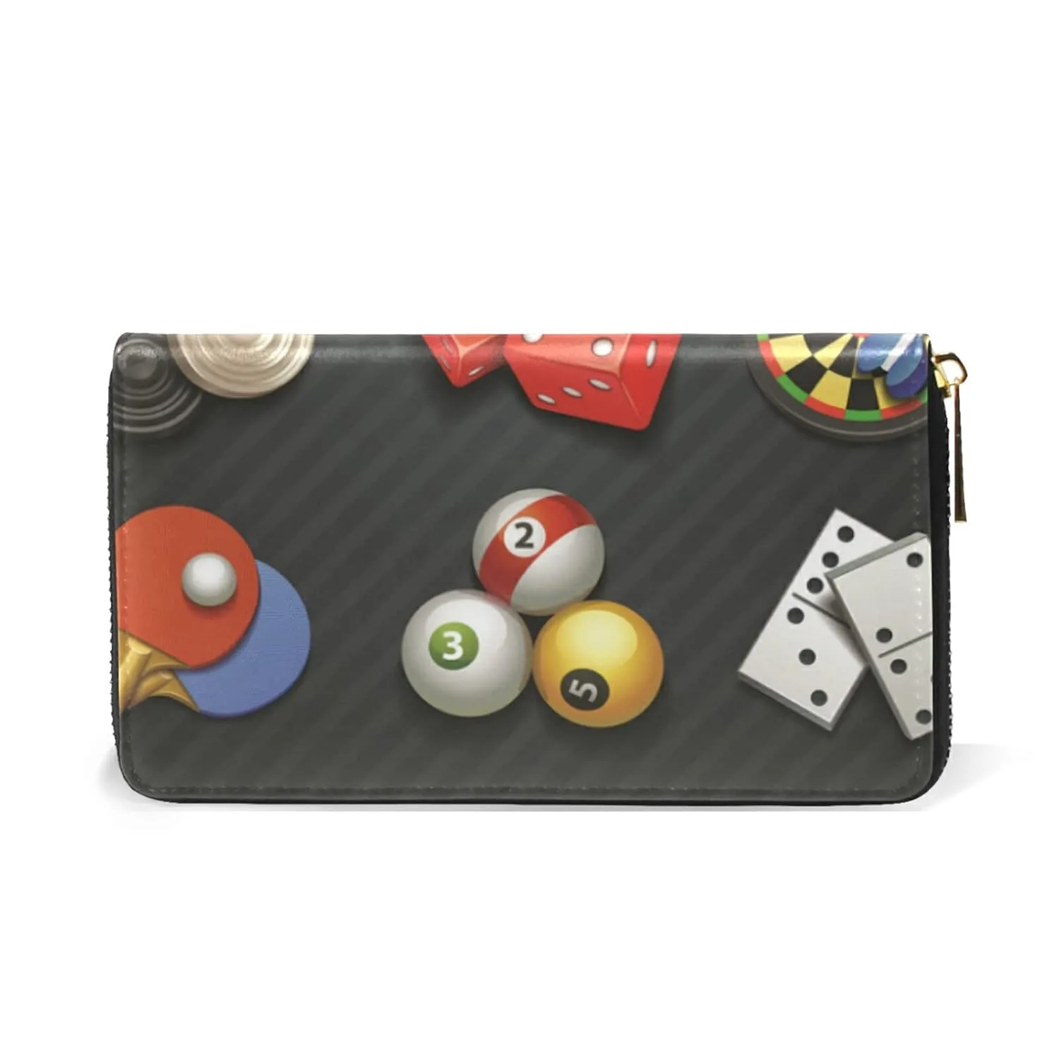 Game Icons Cards Turntable Pingpong Red Sieve on Black Women Leather Zipper Long Wallet, Coin Clutch Pouch Pocket Key CardLarge Capacity Organizer Slim Cover Case Change Purse Holder