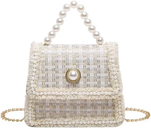 Gentle pearl small square handbags for women fashionable chain stylish shoulder bags messenger purses