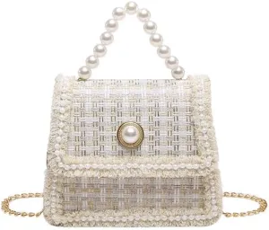 Gentle pearl small square handbags for women fashionable chain stylish shoulder bags messenger purses