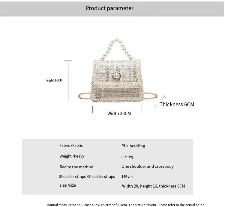 Gentle pearl small square handbags for women fashionable chain stylish shoulder bags messenger purses