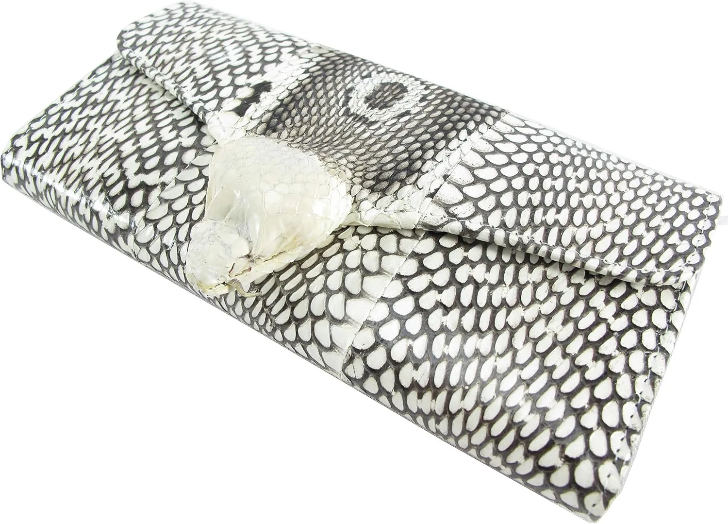 Genuine Cobra Snake Skin with Head Leather Women's Trifold Clutch Wallet Purse Natural