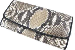 Genuine Python Snake Skin Leather Women's Trifold Clutch Wallet (Reticulated Natural)