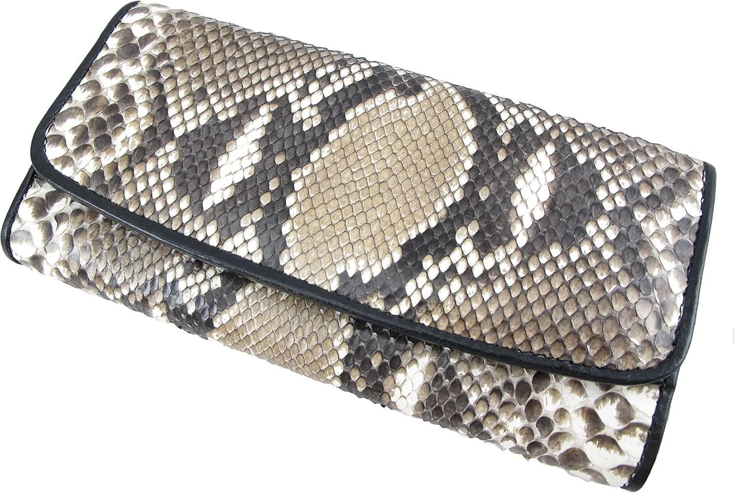 Genuine Python Snake Skin Leather Women's Trifold Clutch Wallet (Reticulated Natural)