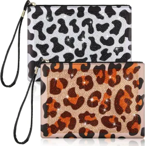 Geyoga 2 Pcs Diamond Painting Purses 5D DIY Diamond Painting Handbag Diamond Art Wristlet Clutch Bag for Women Makeup Gift (Animal Skin Style)