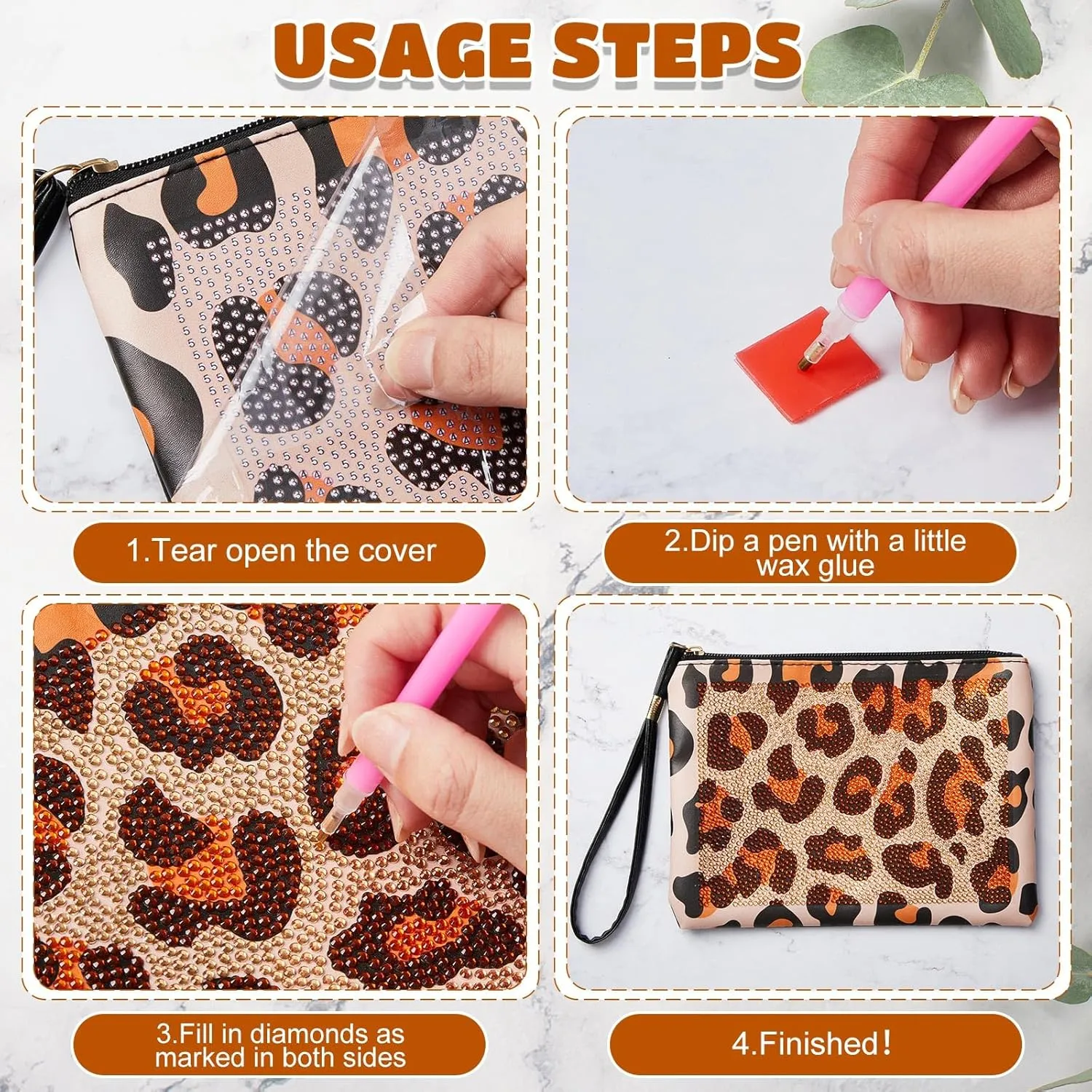 Geyoga 2 Pcs Diamond Painting Purses 5D DIY Diamond Painting Handbag Diamond Art Wristlet Clutch Bag for Women Makeup Gift (Animal Skin Style)