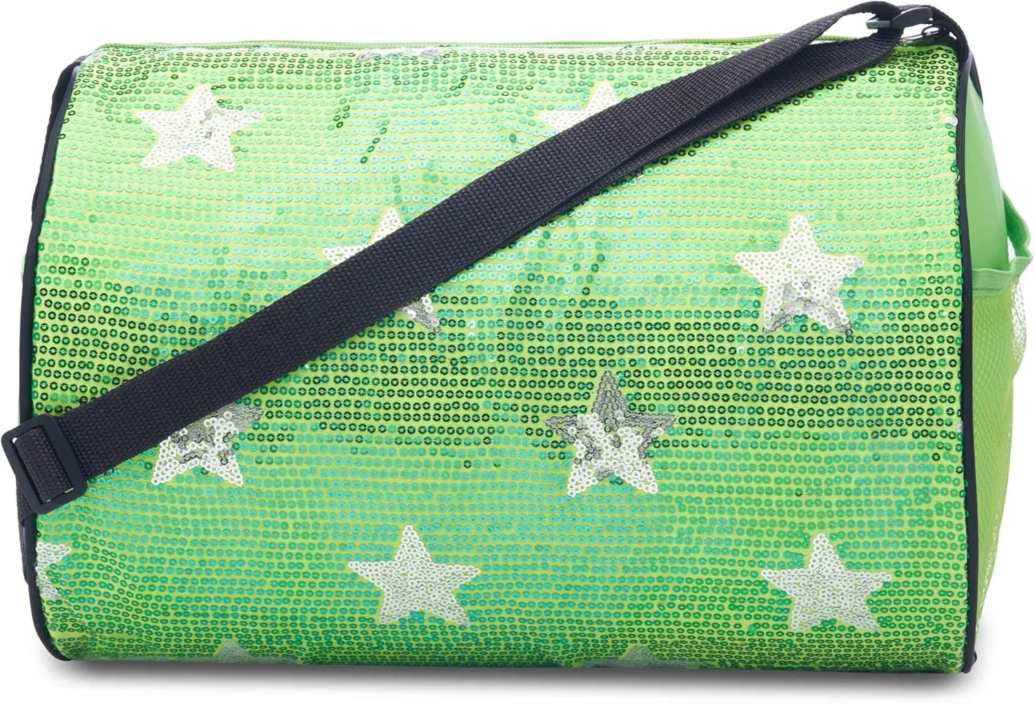 Girls Dance Duffle Bag with Sequin Stars, Kids Travel Bag with Adjustable Carry On and Handy Pouch, Gymnastics Bag, Dance Accessories For Girls - Green
