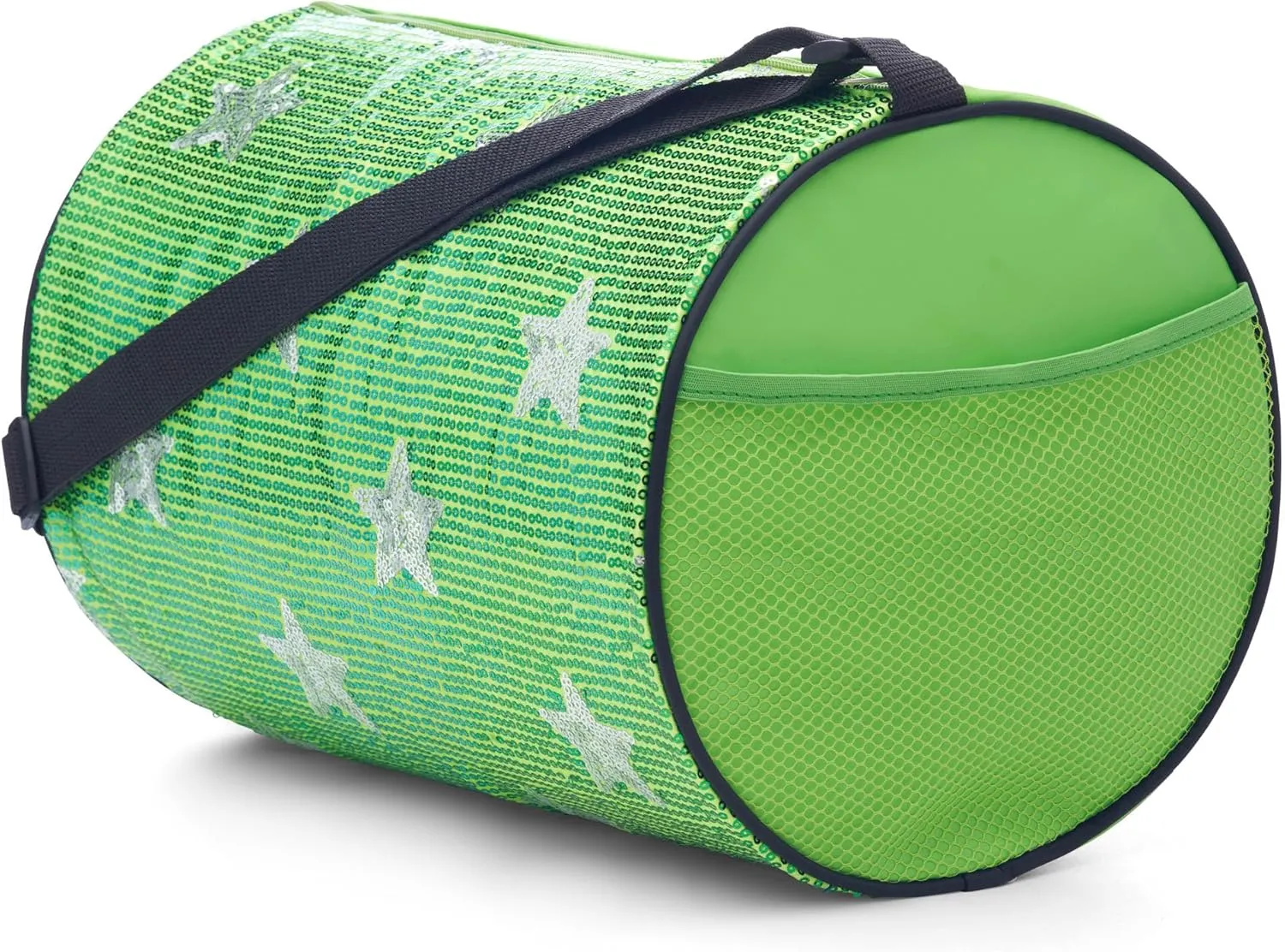 Girls Dance Duffle Bag with Sequin Stars, Kids Travel Bag with Adjustable Carry On and Handy Pouch, Gymnastics Bag, Dance Accessories For Girls - Green