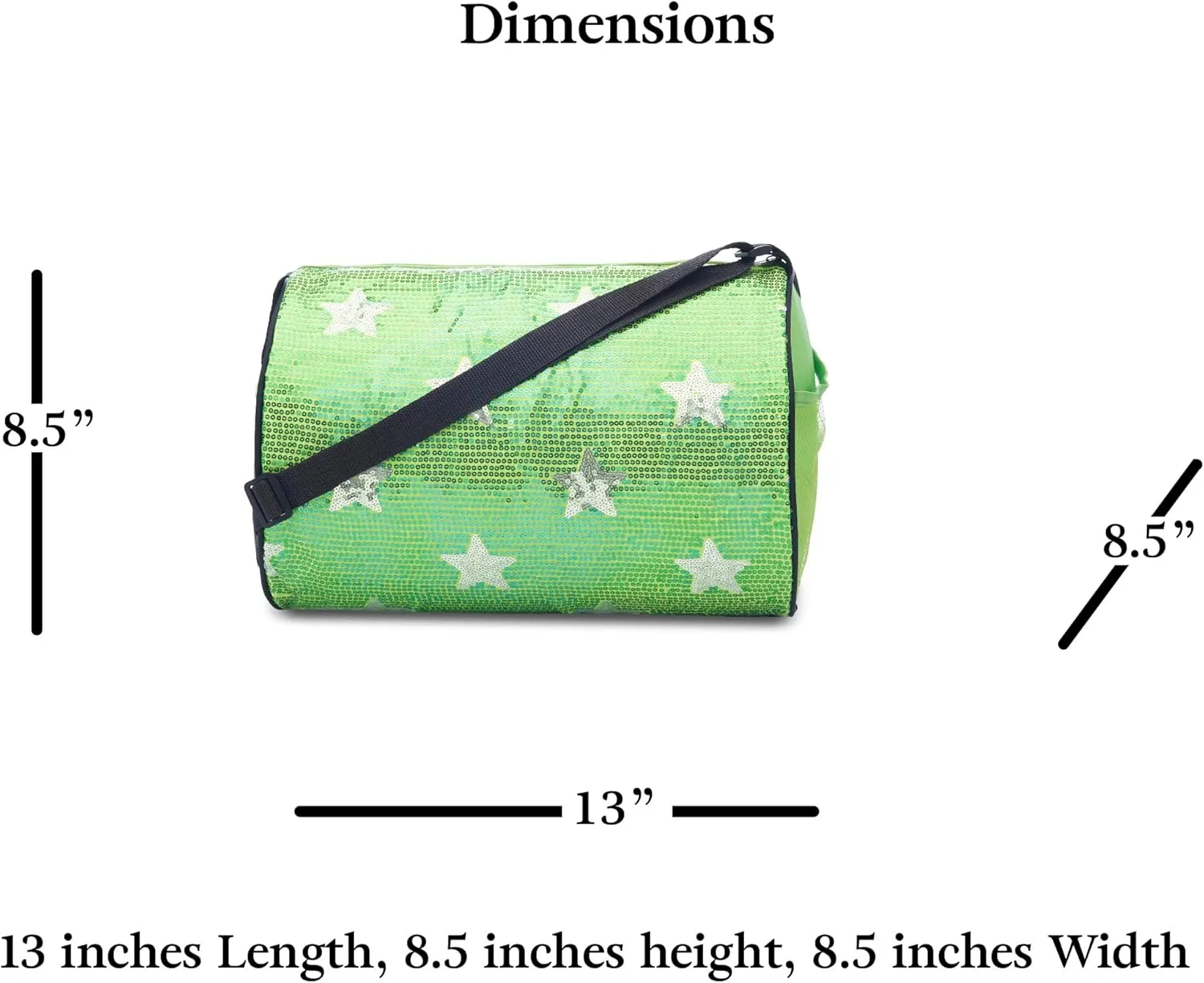 Girls Dance Duffle Bag with Sequin Stars, Kids Travel Bag with Adjustable Carry On and Handy Pouch, Gymnastics Bag, Dance Accessories For Girls - Green