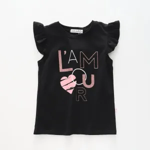Girl's Glitter Black 'L'Amour' T-Shirt