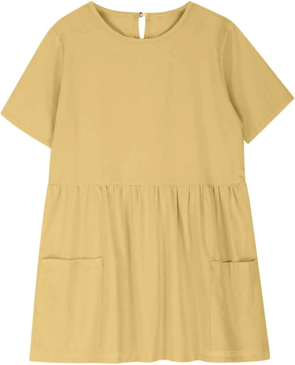 Girls Linen Dress Summer Casual Dresses Short Sleeve Tshirt Dress Knee Length Crewneck Dresses Comfy with Pockets