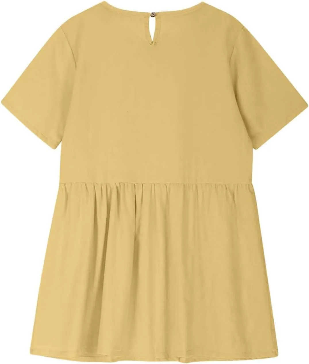 Girls Linen Dress Summer Casual Dresses Short Sleeve Tshirt Dress Knee Length Crewneck Dresses Comfy with Pockets