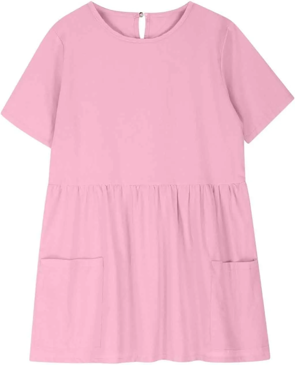Girls Linen Dress Summer Casual Dresses Short Sleeve Tshirt Dress Knee Length Crewneck Dresses Comfy with Pockets