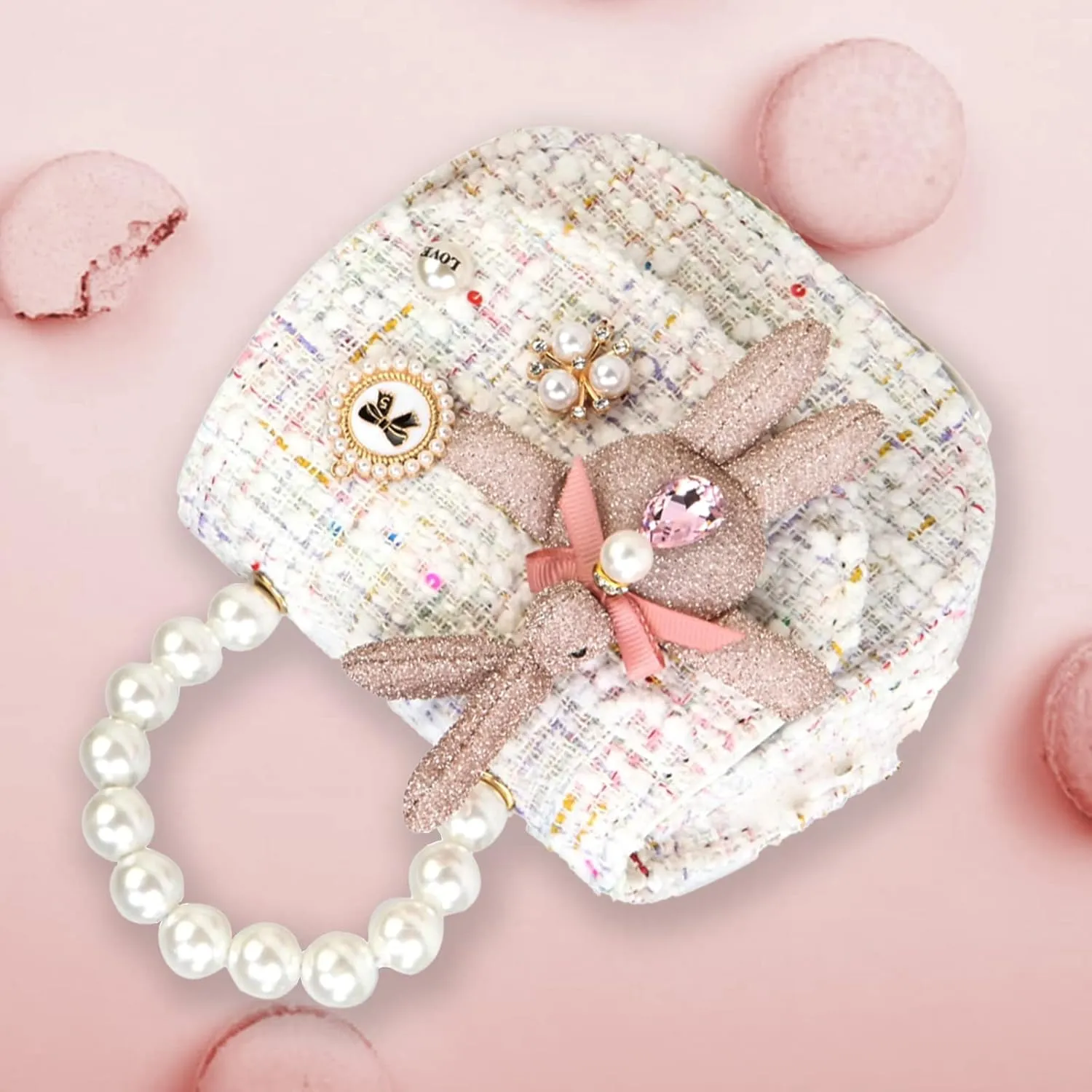 Girls Princess Bunny Purses Cute Crown Crossbody Bag Handbag with Pearl Handle for girls