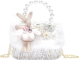 Girls Princess Bunny Purses Cute Crown Crossbody Bag Handbag with Pearl Handle for girls